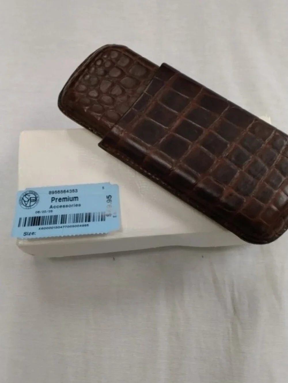 Croc-Embossed Brown Leather Cigar Holder - Men Accessories